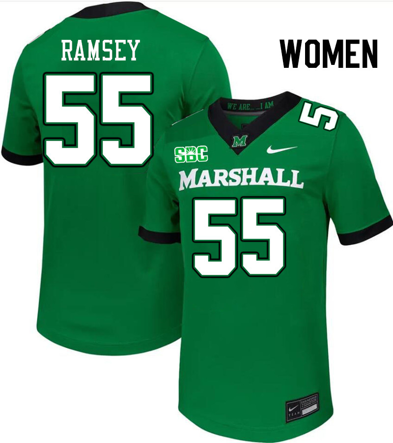 Women #55 Bryce Ramsey Marshall Thundering Herd SBC Conference College Football Jerseys Stitched-Gre